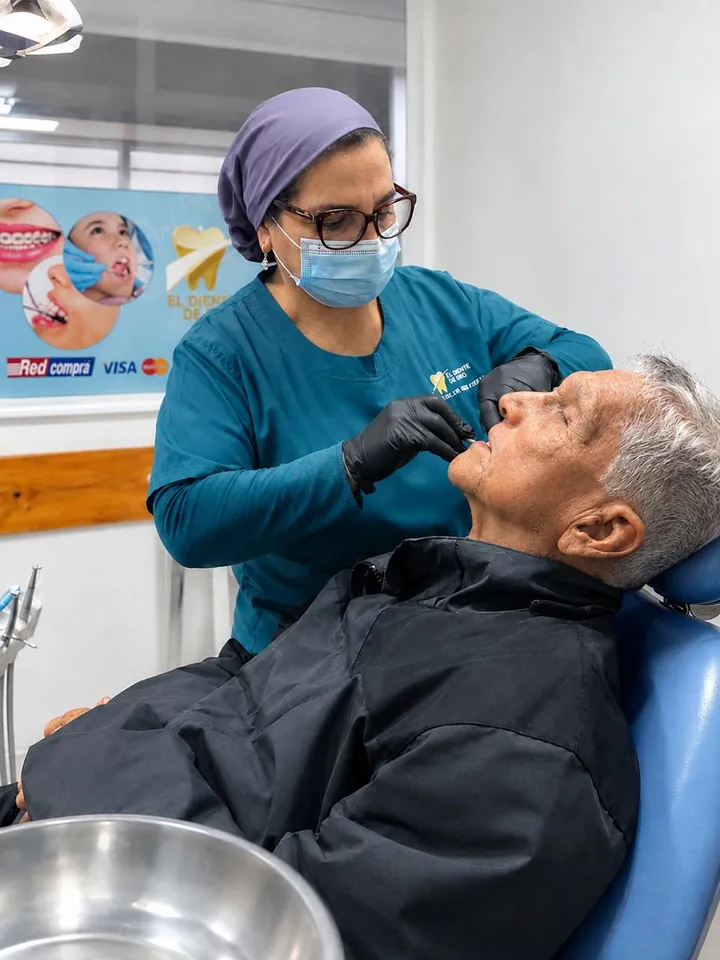 La Dra. Jeaneth Araujo atendiendo a un paciente en El Diente de Oro